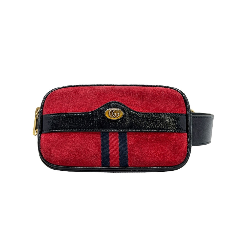 Gucci Ophidia Mini Belt Bag Red Suede GG Web Stripe Waist Fanny Pack‎
